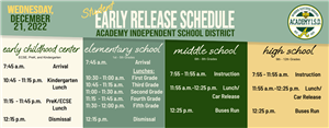 AISD 12/21/22 early release schedules